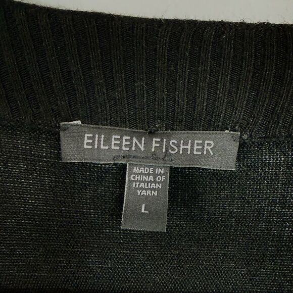 EILEEN FISHER Cardigan Large Black Italian Yarn Open Front Sweater Lagenlook - Picture 5 of 11